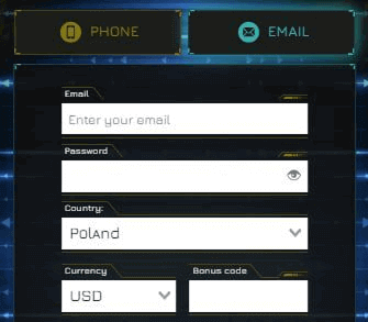 Rejestracja w kasynie Winity za pomocą adresu e-mail